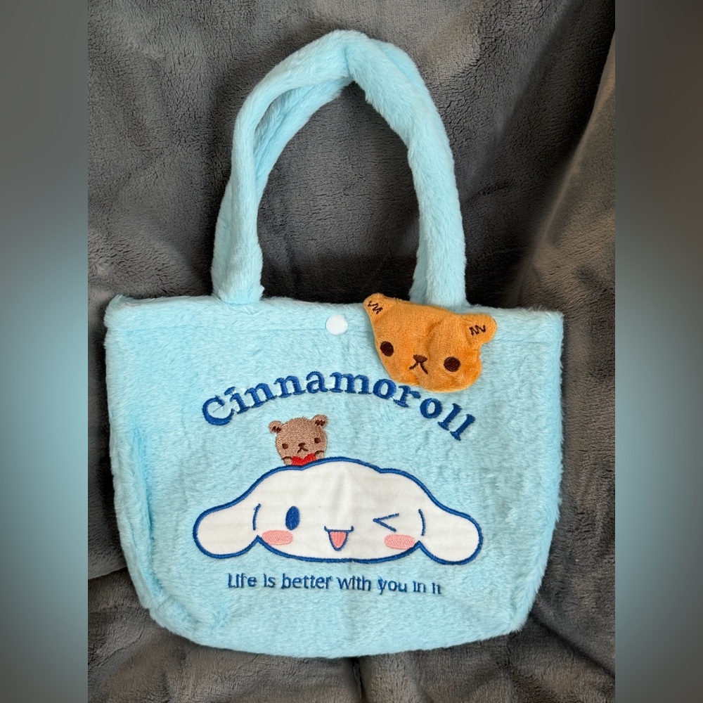 ❤️❤️SANRIO MYSTERY BUNDLE w/ Blue Cinnamoroll Plush Tote Bag Snap Closure